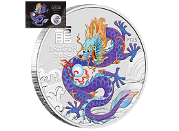 Lunární série III. - stříbrná mince Year of the Dragon - Purple Dragon (Rok draka) 1 Oz 2024 Color karta