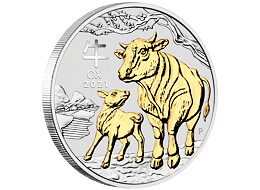 Lunární série III. - stříbrná mince Year of the Ox (Rok buvola) 1 Oz 2021 Gilded