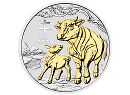 Lunární série III. - stříbrná mince Year of the Ox (Rok buvola) 1 Oz 2021 Gilded