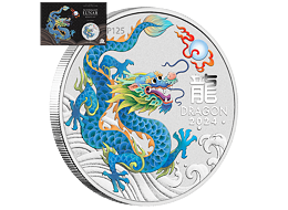 Lunární série III. - stříbrná mince Year of the Dragon - Teal Dragon (Rok draka) 1 Oz 2024 Color karta (ANDA)