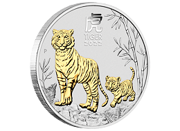 Lunární série III. - stříbrná mince Year of the Tiger (Rok tygra) 1 Oz 2022 Gilded