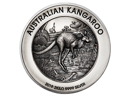 Exkluzivní stříbrná mince 2 kg Kangaroo (Klokan) 2019 Antique High Relief