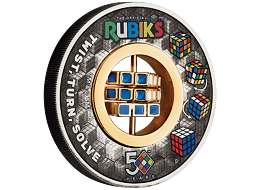 Stříbrná mince 50th Anniversary Rubik's Cube (Rubikova kostka) 2 Oz 2024 Gilded Color Antique