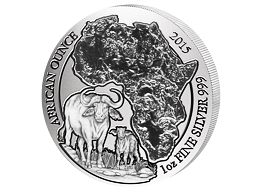 Stříbrná mince The African Silver Ounce Buffalo (Buvol) Rwanda 1 Oz 2015