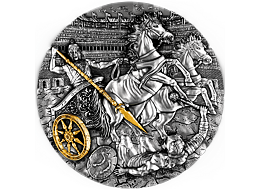 Exkluzivní stříbrná mince Chariot 2 Oz 2019 Gilded High Relief Antique