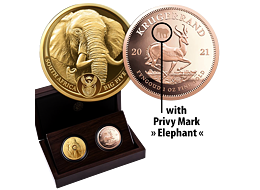 Exkluzivní zlaté mince Big Five II 2x 1 Oz Elephant + Krugerrand (Privy Slon) 2021 PROOF - (1.)