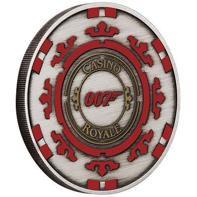 Stříbrná mince James Bond 007™- Casino Royale Chip (Žeton) 1 Oz 2023 Color Antique