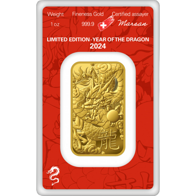 Investiční zlato - zlatý slitek 1 Oz Argor Heraeus SA Year of the Dragon (Rok draka) 2024 Limited Edition