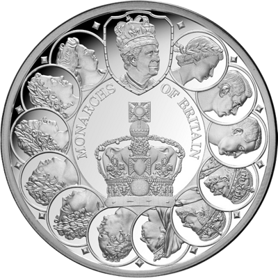 Exkluzivní stříbrná mince Monarchs of Britain (Britští monarchové) 1 Oz 2024 PROOF