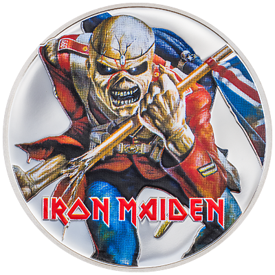 Exkluzivní stříbrná mince Iron Maiden - Eddie the Trooper 1 Oz 2023 Color PROOF