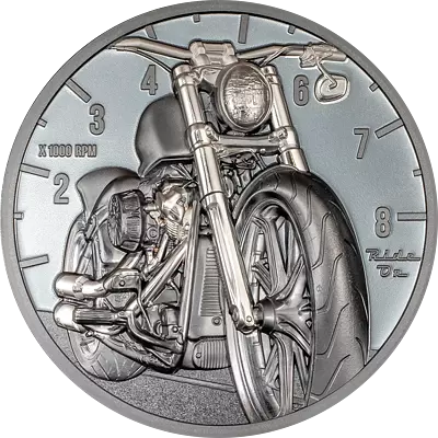 Exkluzivní stříbrná mince The Journey - Motorbike 2 Oz 2024 High Relief Black PROOF