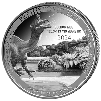 Stříbrná mince Suchomimus 1 Oz 2024 - (2.) Prehistoric Life II.