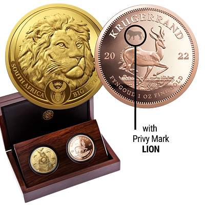 Exkluzivní zlaté mince Big Five II 2x 1 Oz Lion + Krugerrand (Privy Lev) 2022 PROOF - (2.)