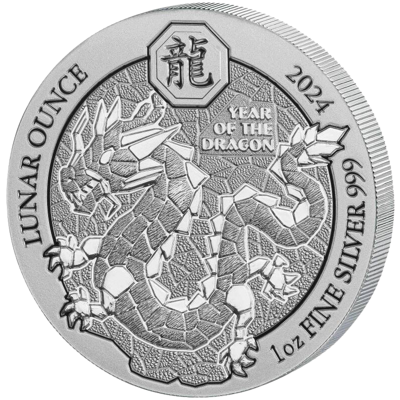 Stříbrná mince Rwanda Lunar Year of the Dragon (Rok draka) 1 Oz 2024